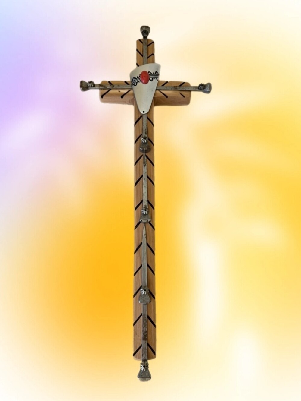 Kenny Gallegos Native American Wooden Cross Silver Tone Southwestern  Handmade